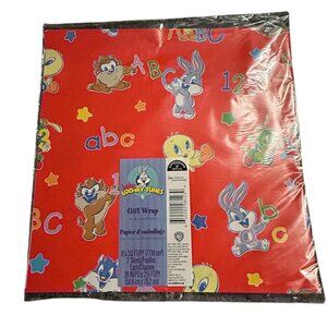 Baby Looney Tunes Gift Wrap Red ABC Design 8.1 Sq Ft 2 Sheets Per Pack